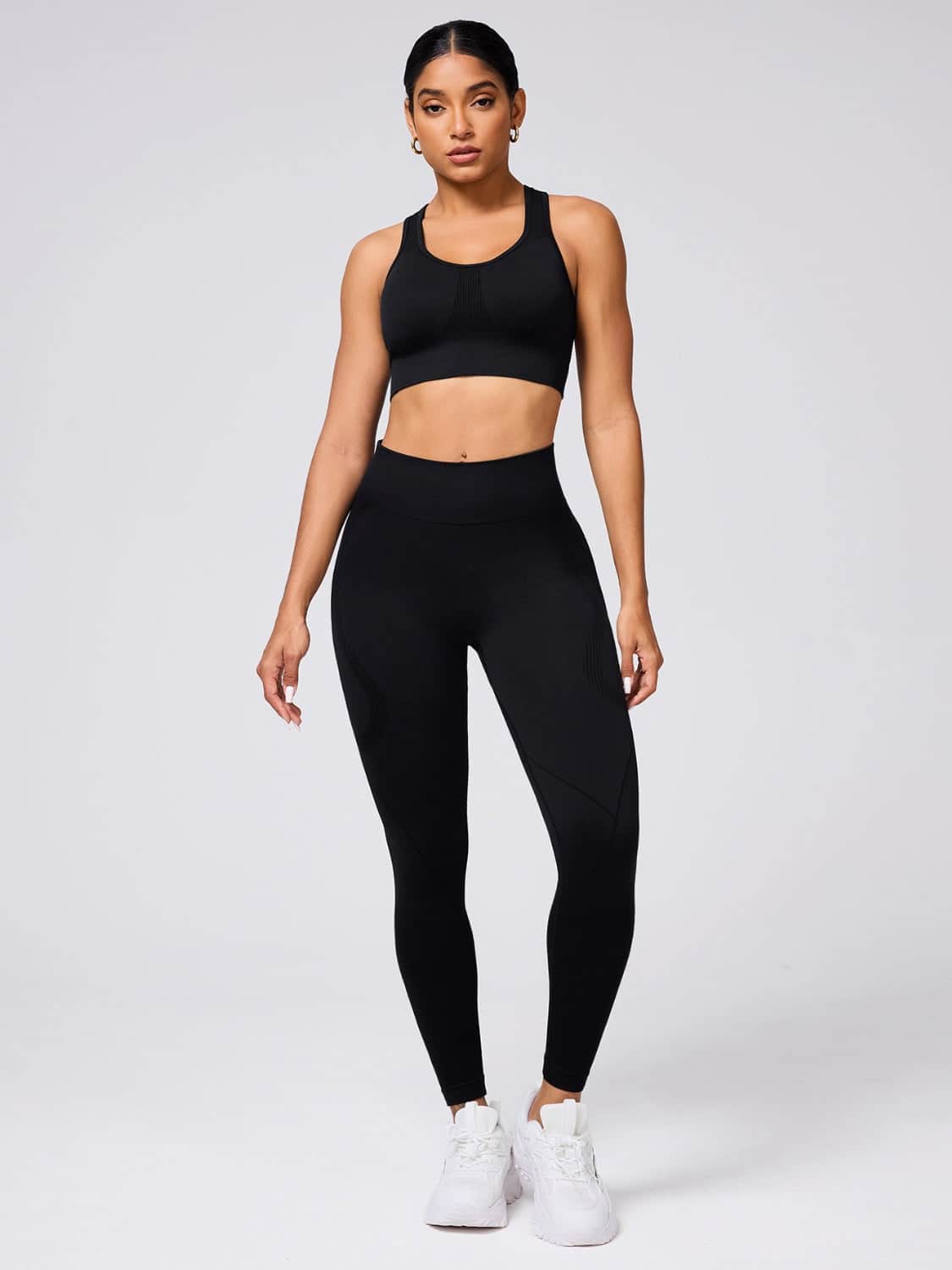 Round Neck Wide Strap Tank and Leggings Active Set Black / S
