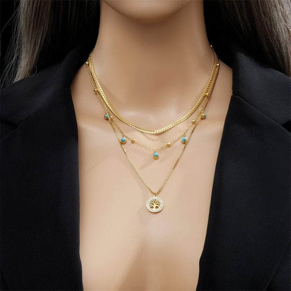 Round Tree Trendy Pendant 3in1 Necklace N2268