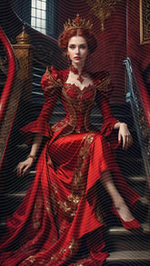 Royal Woman with Red Dress Sitting on A Set of Stairs