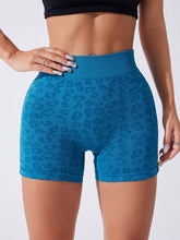 Ruched Leopard High Waist Active Shorts Sky Blue / S