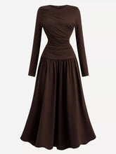 Ruched Long Sleeve A-Line Dress Chocolate / S