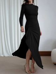 Ruched Long Sleeve Maxi Dress Black / S