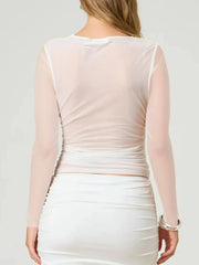Ruched Mesh Long Sleeve Top