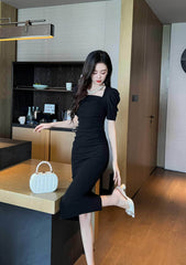 Ruched Puff Sleeves Midi Dress
