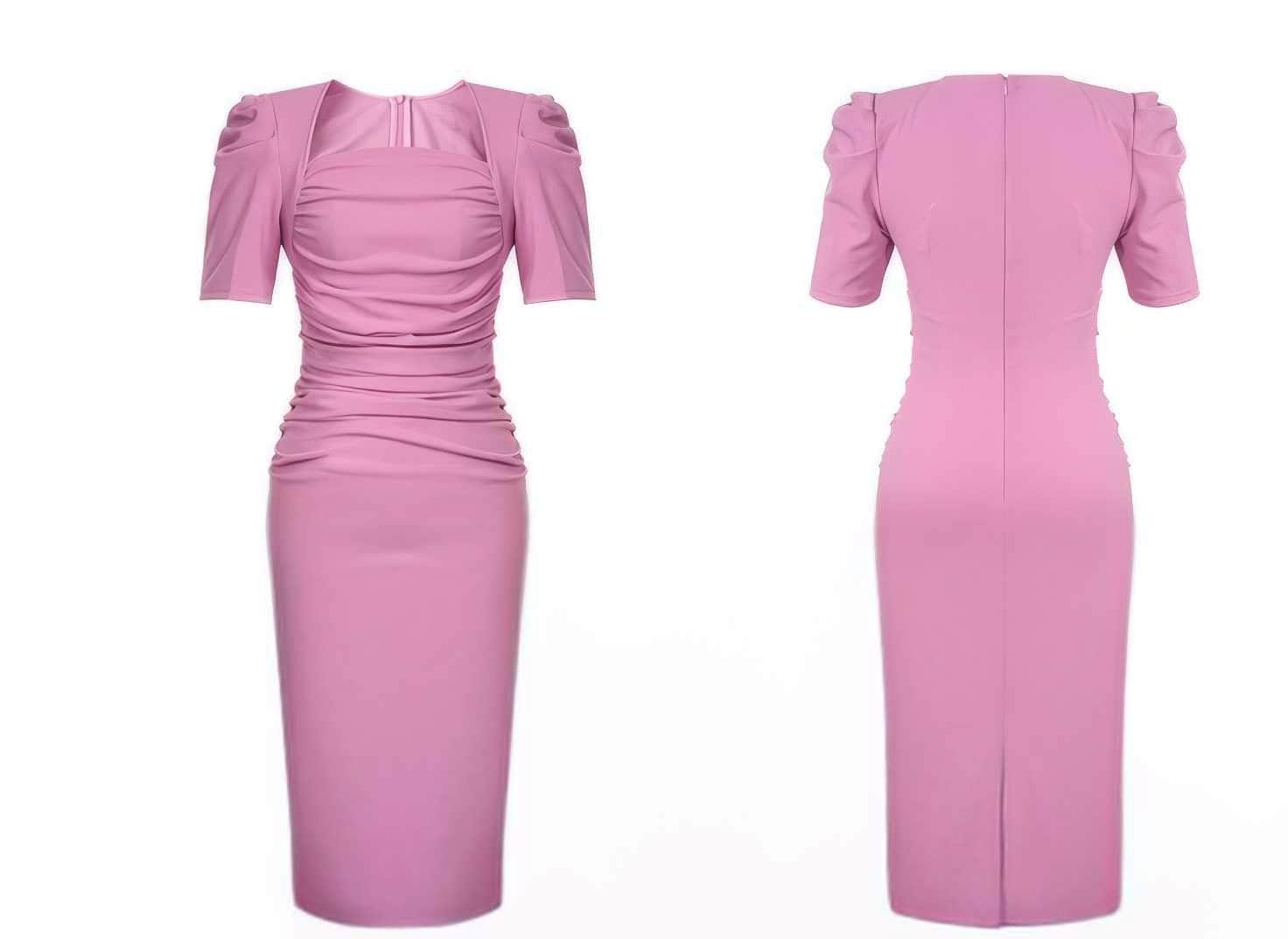 Ruched Puff Sleeves Midi Dress