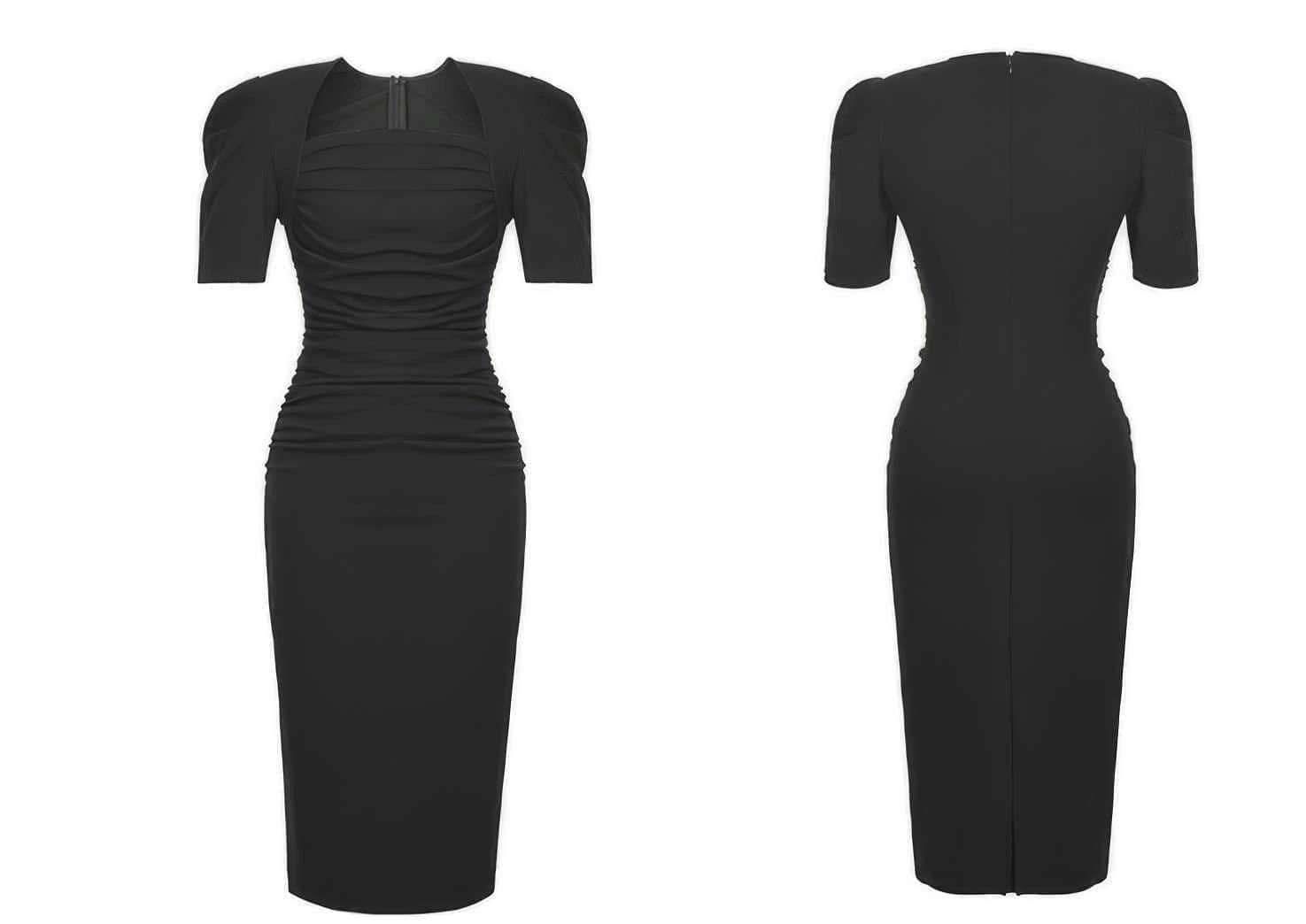 Ruched Puff Sleeves Midi Dress