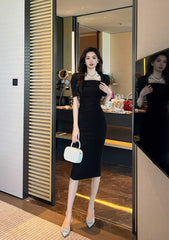 Ruched Puff Sleeves Midi Dress