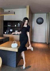 Ruched Puff Sleeves Midi Dress