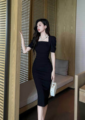 Ruched Puff Sleeves Midi Dress
