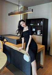 Ruched Puff Sleeves Midi Dress