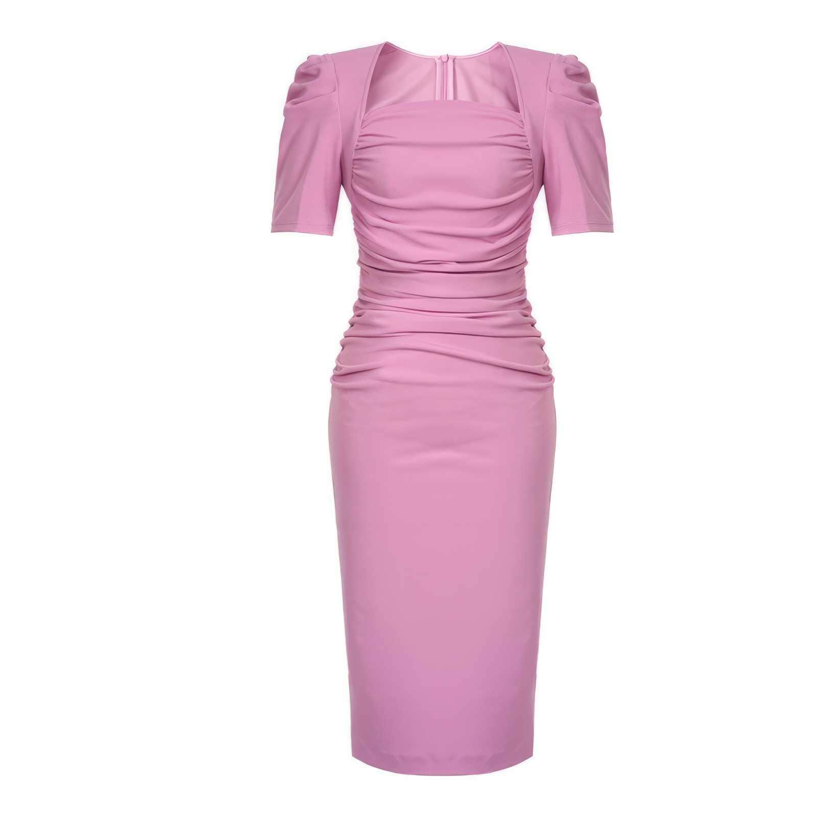 Ruched Puff Sleeves Midi Dress