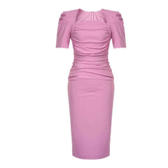 Ruched Puff Sleeves Midi Dress