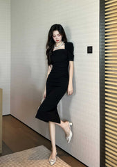 Ruched Puff Sleeves Midi Dress