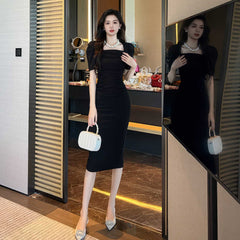 Ruched Puff Sleeves Midi Dress