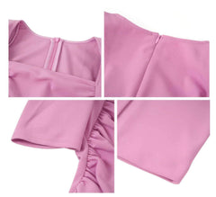 Ruched Puff Sleeves Midi Dress