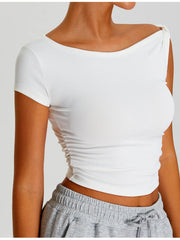 Ruched Side Crop T-Shirt White / S