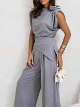 Ruched Sleeveless Top and Pants Set Gray / S