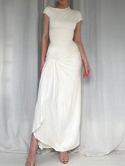 Ruched Slit Cap Sleeve Maxi Dress