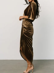 Ruched Surplice Half Sleeve Dress