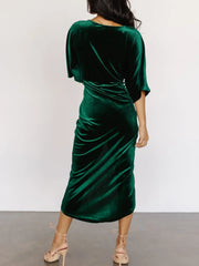 Ruched Surplice Half Sleeve Dress