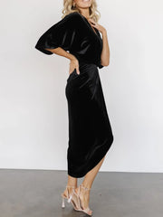Ruched Surplice Half Sleeve Dress
