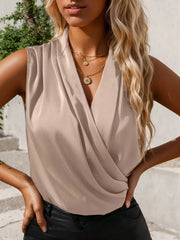 Ruched Surplice Sleeveless Top