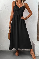 Ruched Wide Strap Cami Dress Black / S