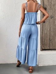 Ruffle Cami Top and Wide Leg Pants Set