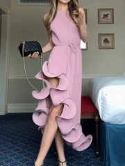 Ruffle Hem Ribbed Sleeveless Dress