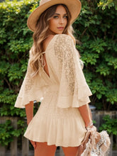 Ruffle Hem Tie Back Lace Mini Dress Cream / S
