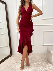 Ruffle Hem V-Neck Bodycon Dress