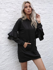 Ruffle Long Sleeve Hooded Mini Dress