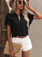 Ruffle Sleeve Notched Blouse
