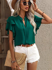 Ruffle Sleeve Notched Blouse
