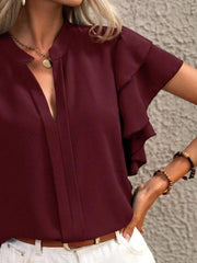 Ruffle Sleeve Notched Blouse