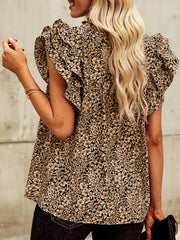 Ruffle Sleeve Notched Blouse