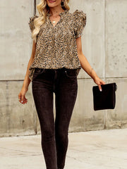 Ruffle Sleeve Notched Blouse