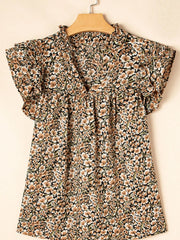 Ruffle Sleeve Notched Blouse