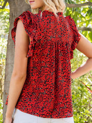 Ruffle Sleeve Notched Blouse