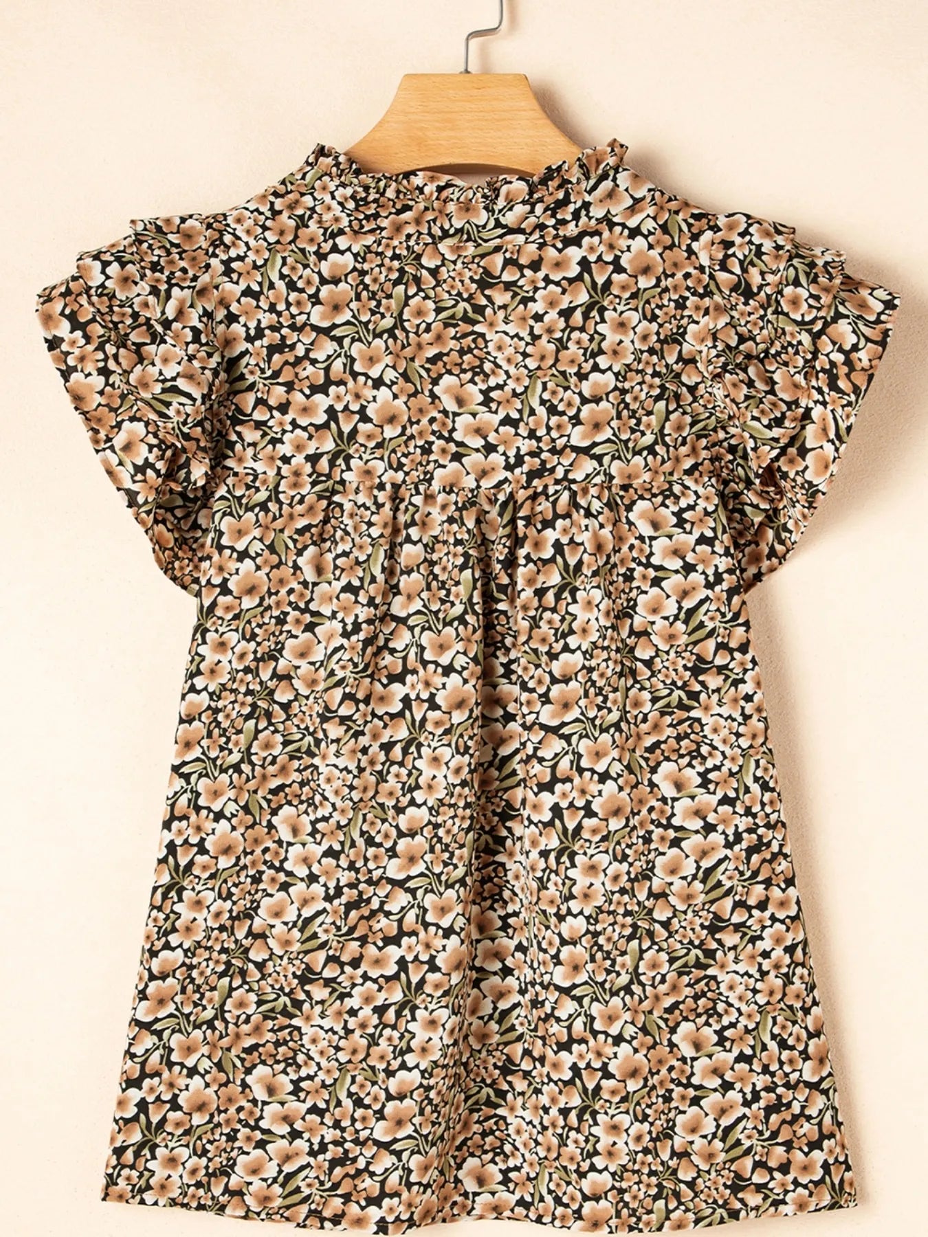 Ruffle Sleeve Notched Blouse