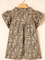 Ruffle Sleeve Notched Blouse