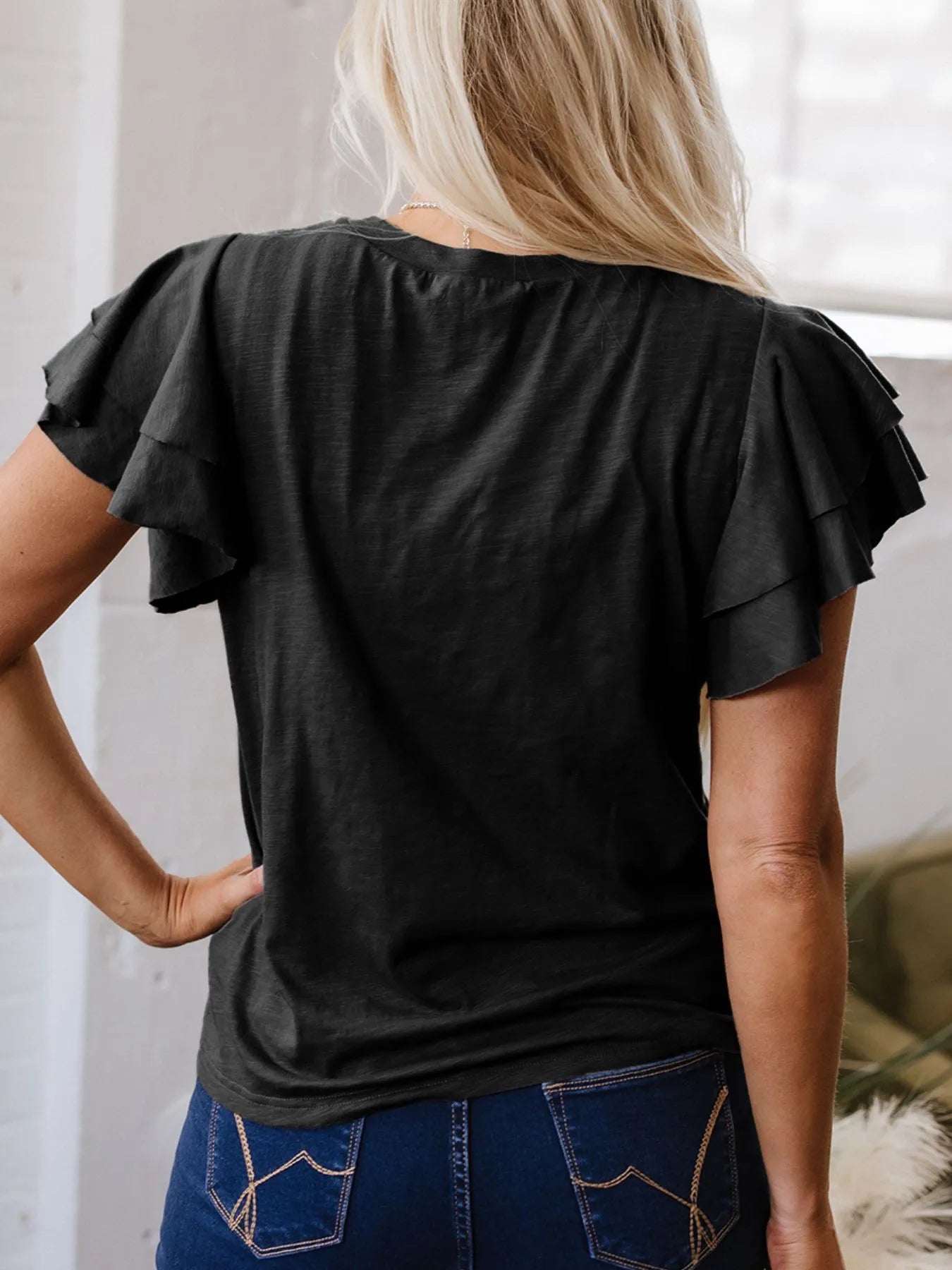 Ruffle Sleeve Round Neck Top