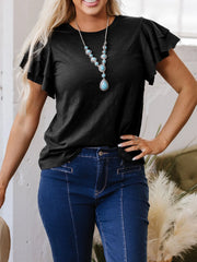 Ruffle Sleeve Round Neck Top