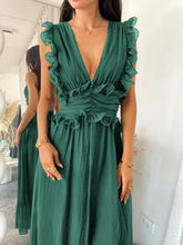 Ruffle Trim Deep V-Neck Maxi Dress Sage / S