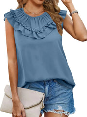 Ruffle Trim Round Neck Blouse