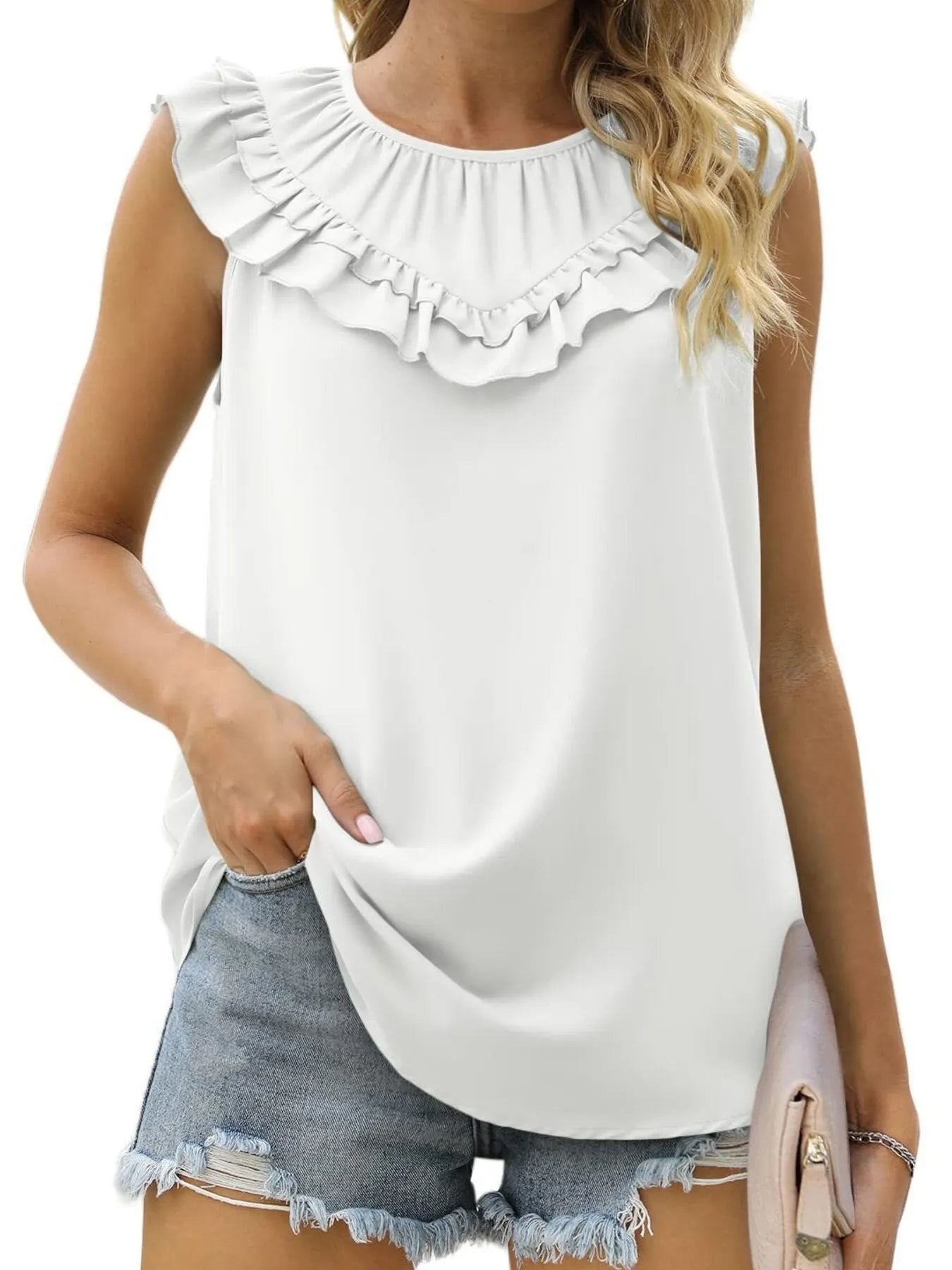 Ruffle Trim Round Neck Blouse