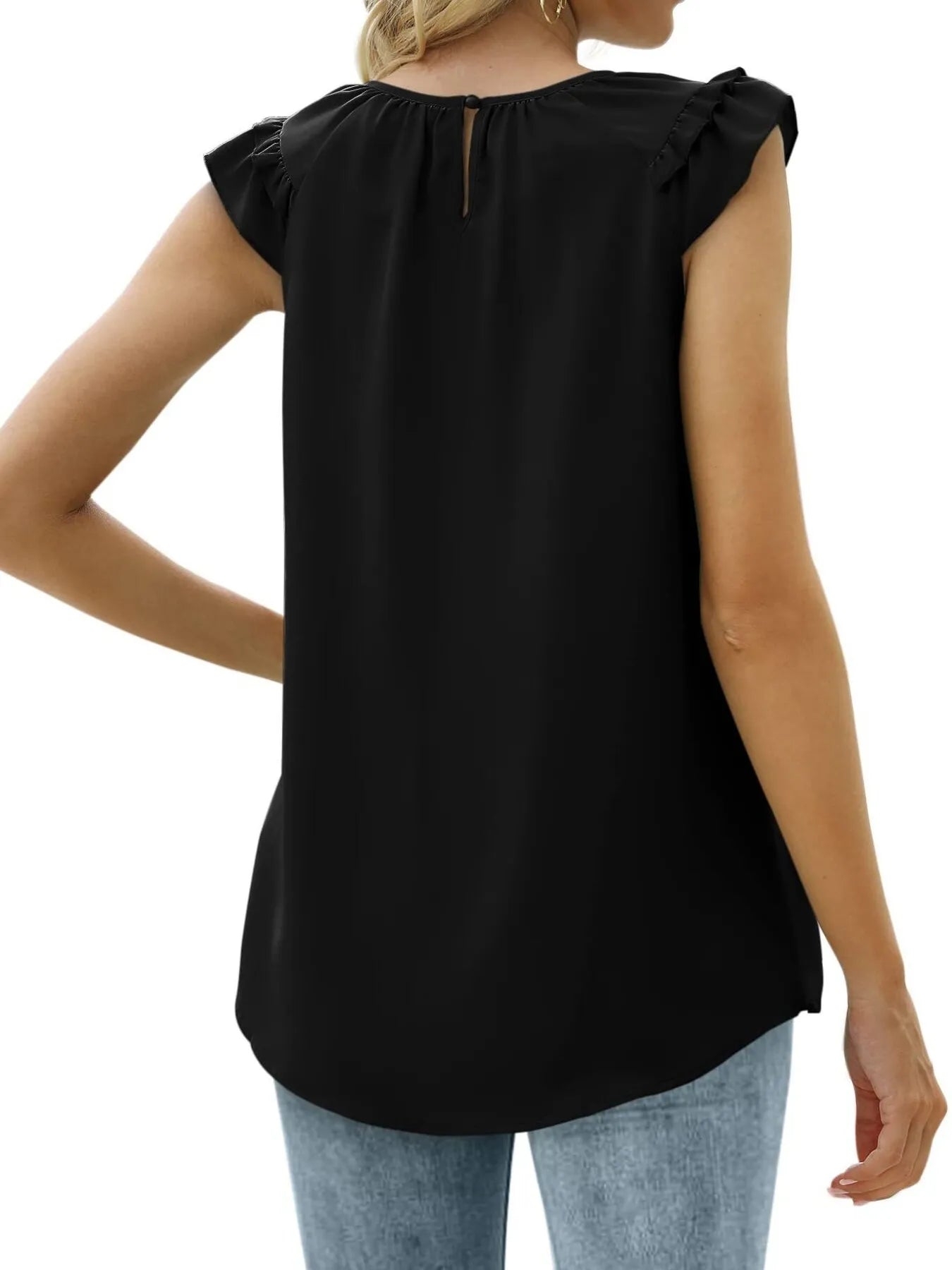Ruffle Trim Round Neck Blouse