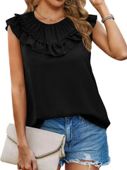 Ruffle Trim Round Neck Blouse