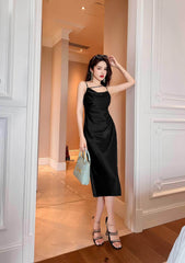 Ruffled Asymmetrical Satin Slip Dress
