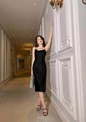 Ruffled Asymmetrical Satin Slip Dress
